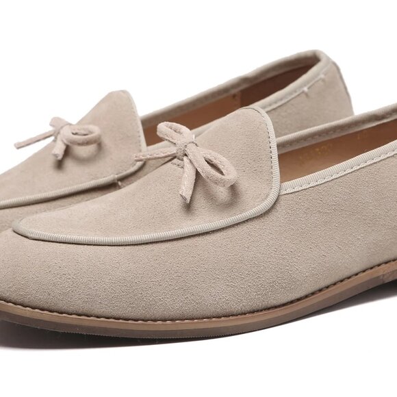 Santimon Men's US 7 - 12.5 Beige Casual Bow Loafers Flats Slip On Casual Shoes - Picture 7 of 12